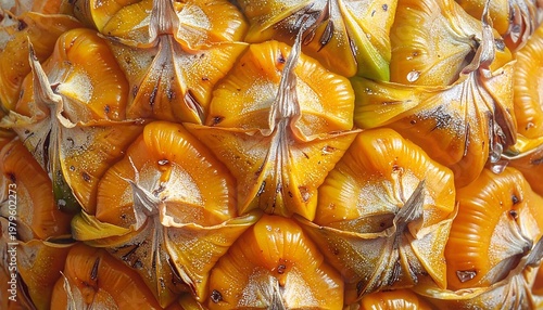 Close-up Macro Shot of Pineapple Skin Texture.