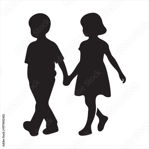 walking children vector silhouette outline logo design concept illustration idea