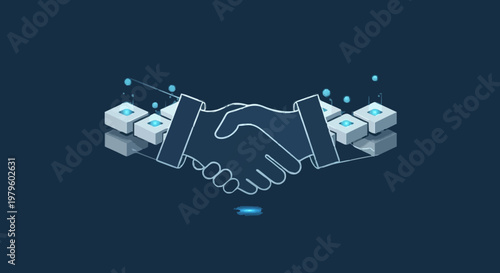 Abstract Visualization of Modern Business Collaboration, Digital Partnership, and Secure Network Agreement in a Technological Ecosystem