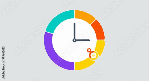 An illustration of a clock face with colorful segments representing time management, deadlines, and productivity