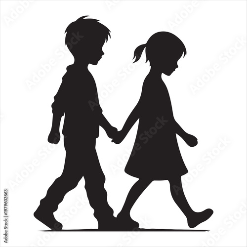 walking children vector silhouette outline logo design concept illustration idea