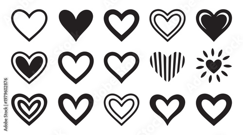 Heart icons collection filled outline love symbols romantic design elements friendship affection celebration symbols.