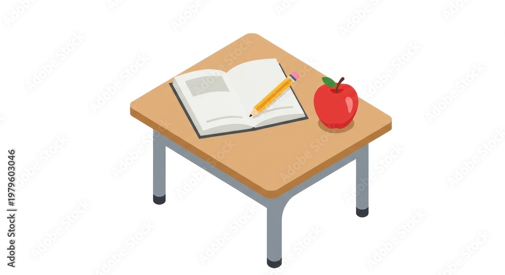 Fototapeta premium School Desk with Book and Apple.