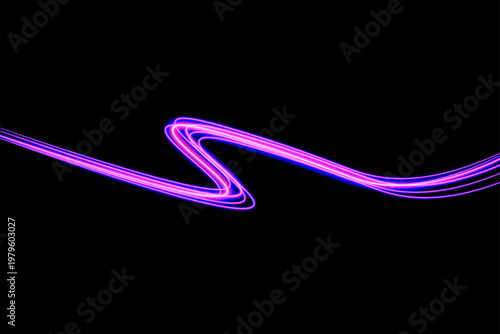 Dynamic purple light effect abstract light painting with swirling neon lines