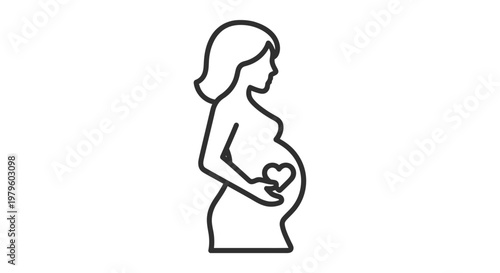 Pregnant Woman Silhouette with Heart Icon on Belly