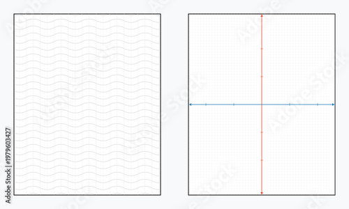 Hand-drawn sine wave topographic and geometric cartesian coordinate system set for mathematical science graphing illustration