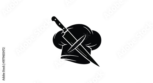 Chef hat and kitchen knife create a professional culinary symbol for branding.
