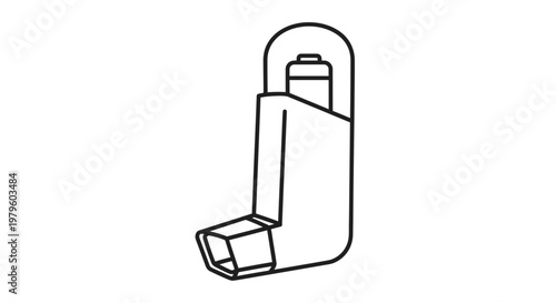 Asthma Inhaler Line Art Icon - Medical Device for Breathing Problems