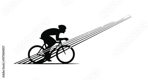 Cyclist speeds forward along a path defined by sharp lines of rapid momentum.