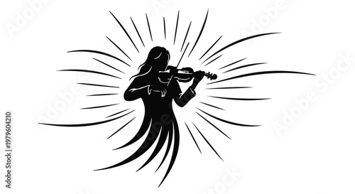 Violinist plays a melody while radiating energy in this elegant black silhouette.