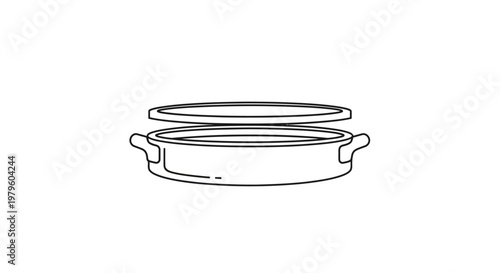 Line Art Illustration of a Cooking Pot with Lid, Kitchenware Icon