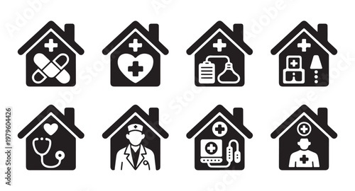 Minimalist thin line icons for business administration paperwork mail processing and printing service workflow.