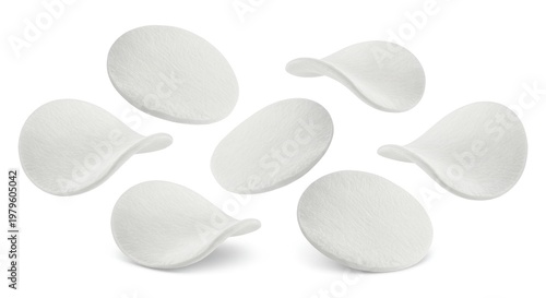 Seven white eye masks on white background.