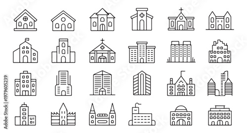 Outline folder icons with various actions and states for computer interface user experience and data management symbols.