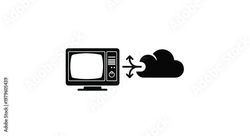 Television transmits data to the cloud in this modern digital connectivity concept.