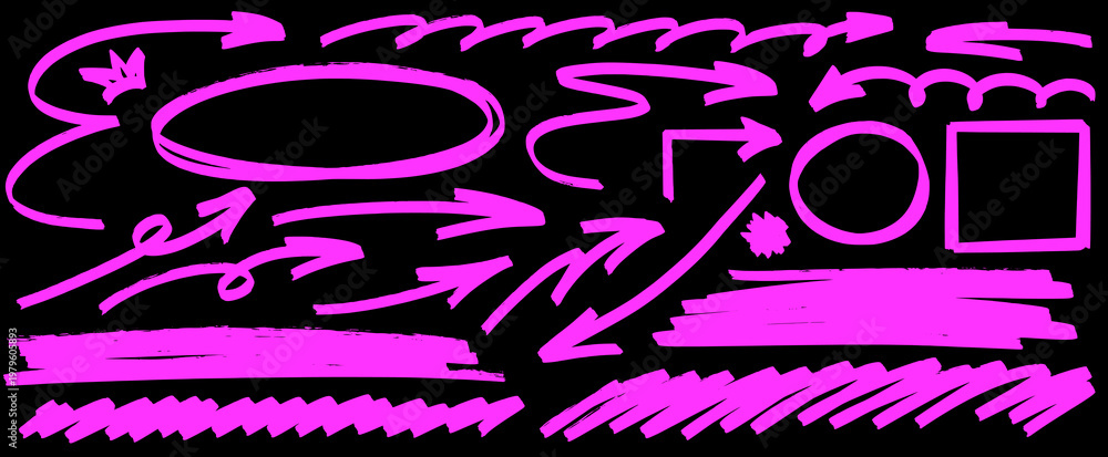 Fototapeta premium Clean sketch with highlight and marker accents, arrow moves across the line and underline supports a minimal shape with pen.
