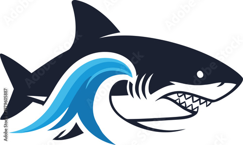 Shark jumping wave illustration, aggressive marine predator concept