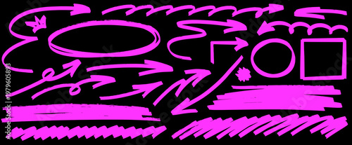 Clean sketch with highlight and marker accents, arrow moves across the line and underline supports a minimal shape with pen.