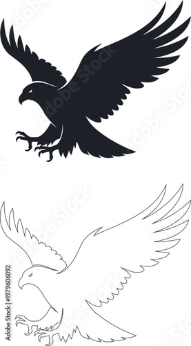 Flying eagle illustration, bird of prey wildlife concept