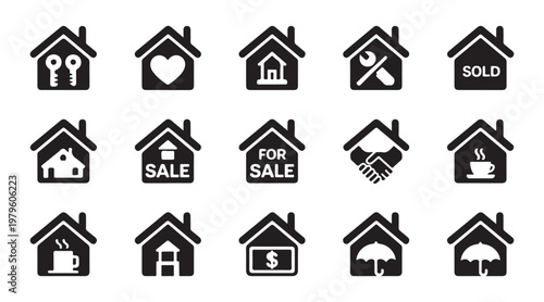 Line art folder icons representing various actions and states for computer interface user experience and data management.