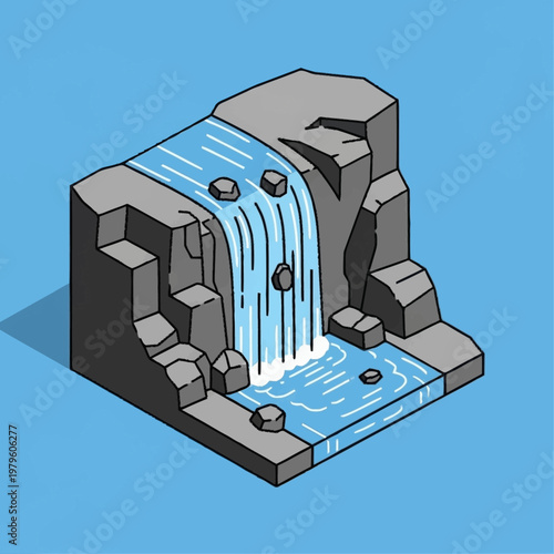 Isometric illustration of a small waterfall.