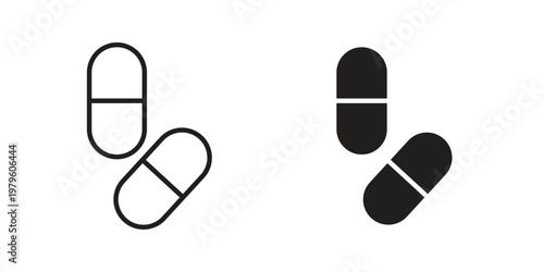 Pill icon vector illustration in line style. flat silhouette designs