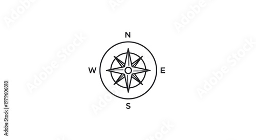 Simple Black and White Compass Illustration.