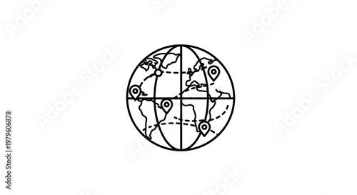 Simple Black and White Globe Illustration.
