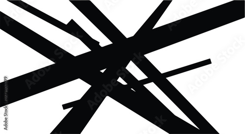 Geometric lines intersect to create a complex pattern of sharp black angular shapes.