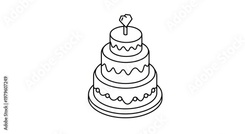Simple Black and White Wedding Cake Illustration.