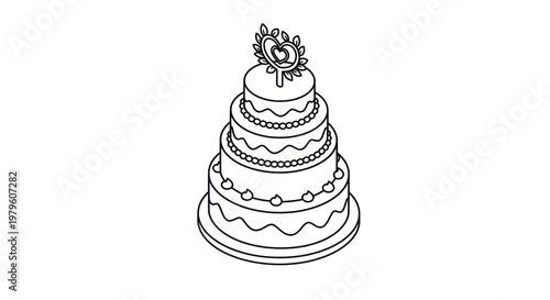 Simple Black and White Wedding Cake Illustration.