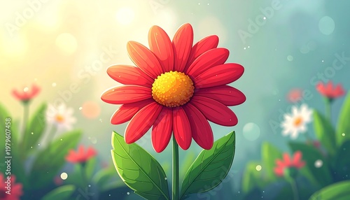 Vibrant Red Flower Blooming in a Sunlit Garden.