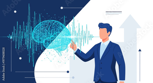 Illustrative depiction of cognitive enhancement and strategic brainwave manipulation for business