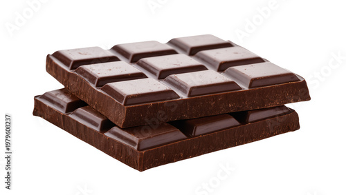 Tableau sur toile Dark chocolate bar segments stacked on another bar