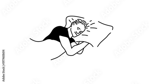 symbol of a sleeping man in bed, black isolated silhouette