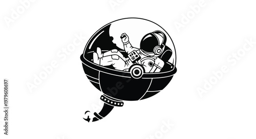 Astronaut rests inside a spherical space capsule during an orbital mission journey.