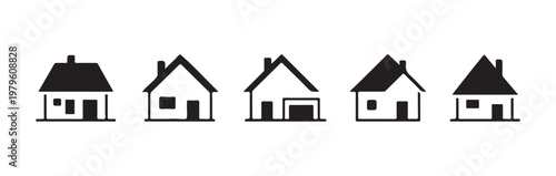 House vector icon set, various home symbols, different architectural styles of residential buildings.