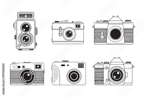 Vintage camera line art illustration collection isolated on transparent background vector icons.