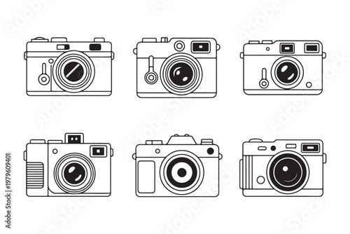 Camera line art illustration collection isolated on transparent background vector icons set.