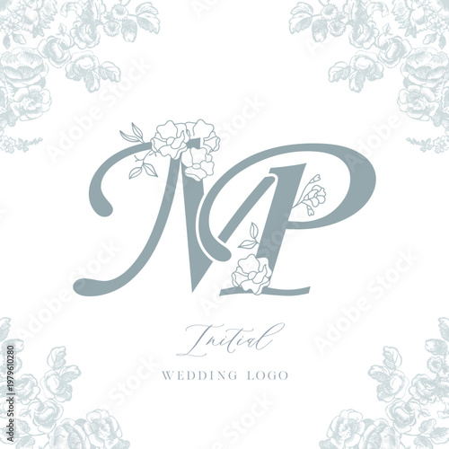 Elegant MP Initial Floral Monogram Logo with Hand Drawn Flowers