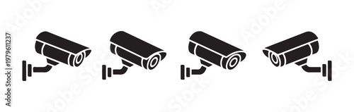 Security cameras on mounting brackets, ideal for indoor or outdoor surveillance needs.