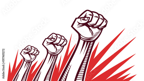 Raised Hands in Powerful Protest Pose – Unity and Freedom Illustration