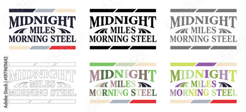 Graphic sets display stylized typography for transport and travel themed marketing.