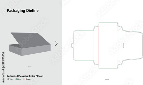 Mailer Box Packaging Dieline Hinged Lid Tuck Front Carton Die Cut Template