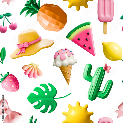 3d summer seamless pattern vector background texture