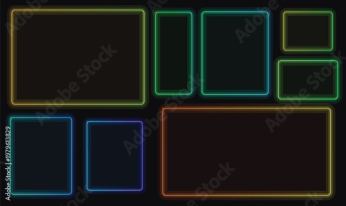 Neon Gaming UI Frame Vector Set for Cyberpunk HUD Interface Design JPG PNG Graphics