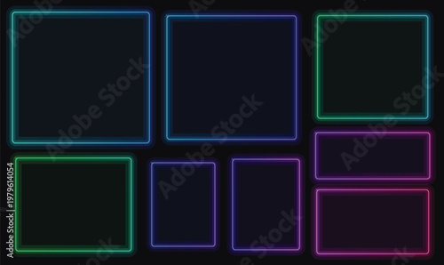 Neon Gaming UI Frame Vector Set for Cyberpunk HUD Interface Design JPG PNG Graphics