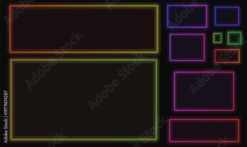 Neon Border Frame Vector Set for Cyberpunk Gaming HUD Interface Design JPG