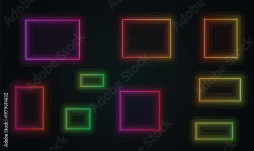 Multicolor Neon Border Frame Vector Set for Cyberpunk Gaming UI HUD Interface Design JPG PNG