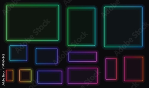 Multicolor Neon Gaming UI Border Frame Vector Set for Cyberpunk HUD Interface JPG PNG Design